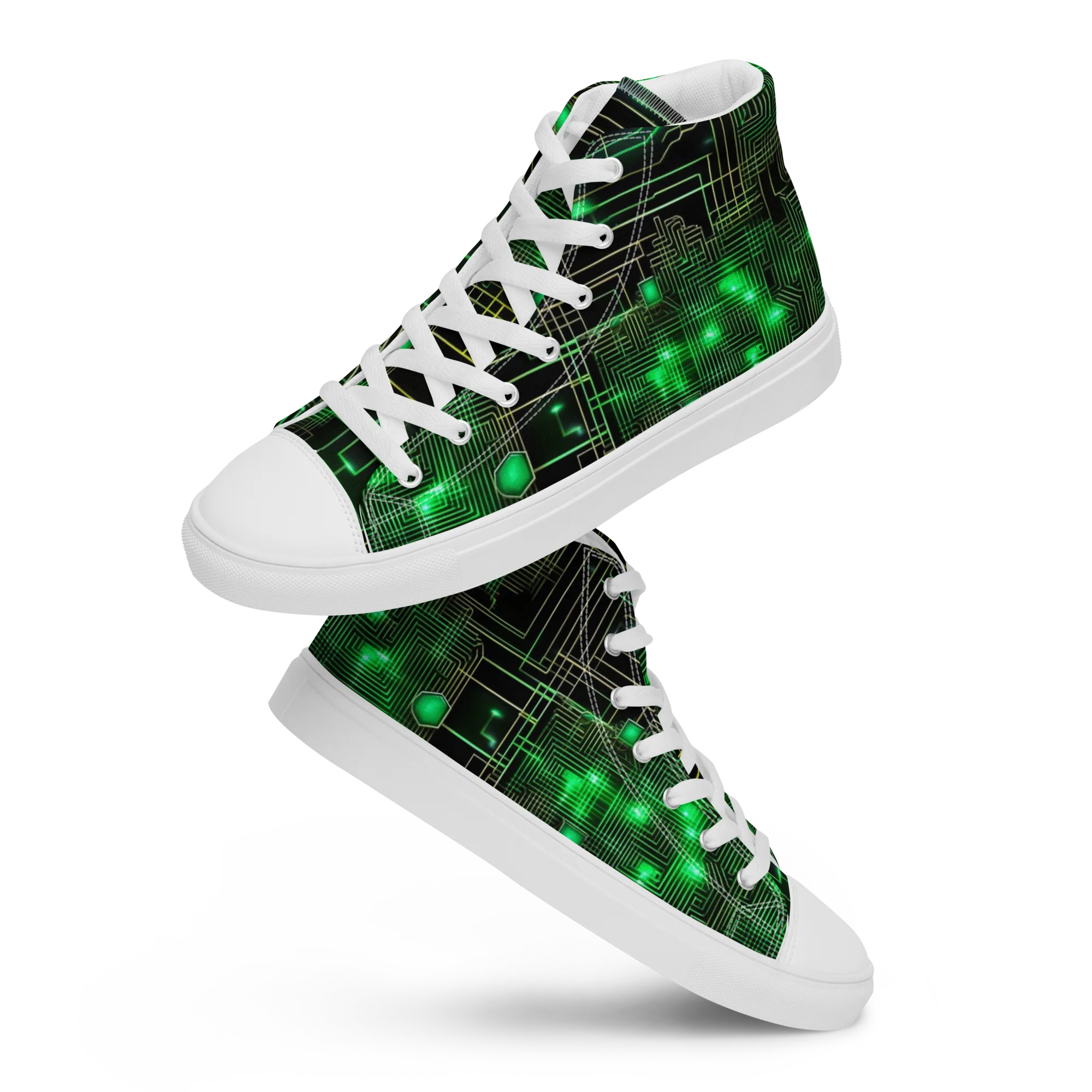 Neon Motherboard on Women's High Top Canvas Shoes — Front