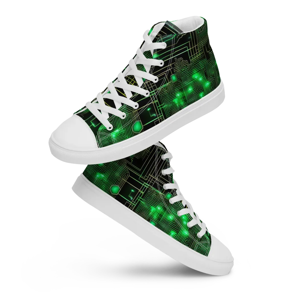 Neon Motherboard on Women's High Top Canvas Shoes — Front