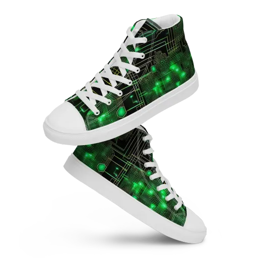 Neon Motherboard on a Women's High Top Canvas Shoes