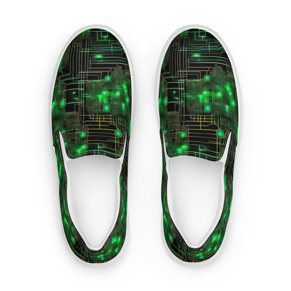 Neon Motherboard on Men's Slip-On Canvas Shoes — Front