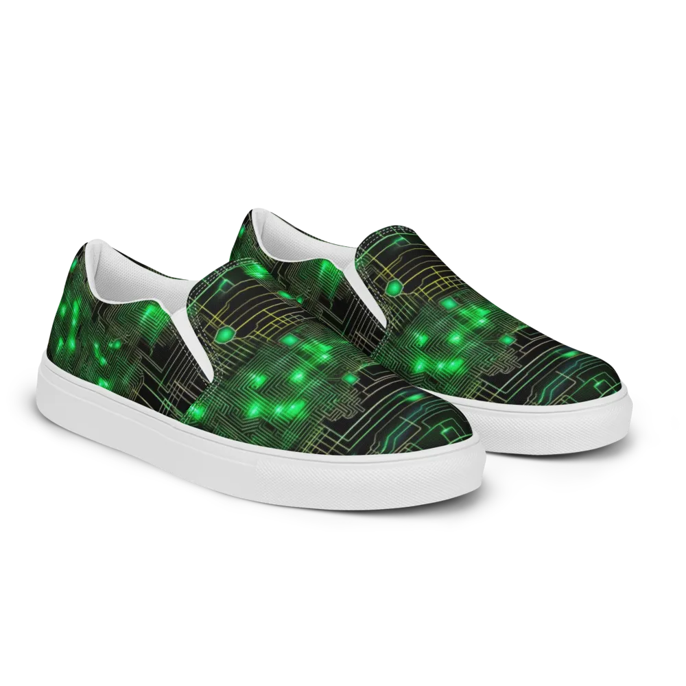 Neon Motherboard on Men's Slip-On Canvas Shoes — Right Front