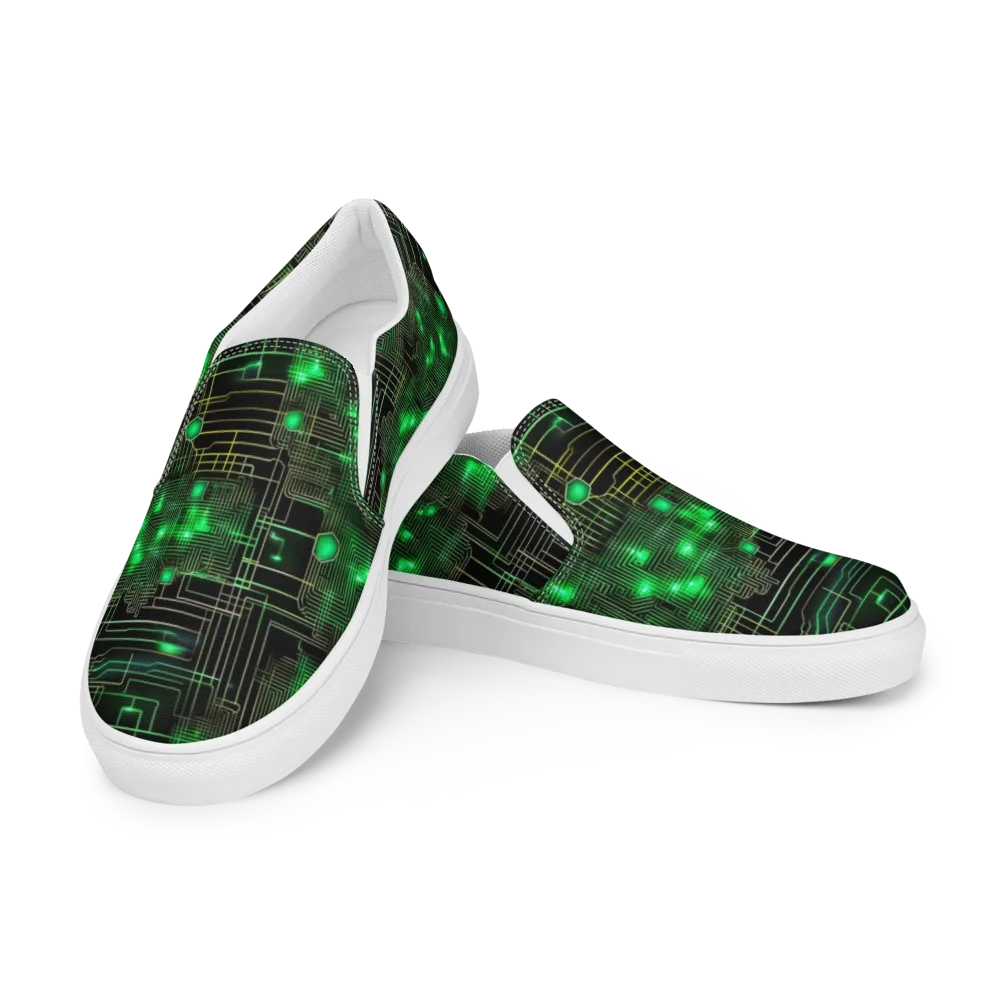 Neon Motherboard on Men's Slip-On Canvas Shoes — Left Front