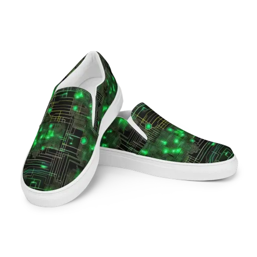 Neon Motherboard on a Men's Slip-On Canvas Shoes