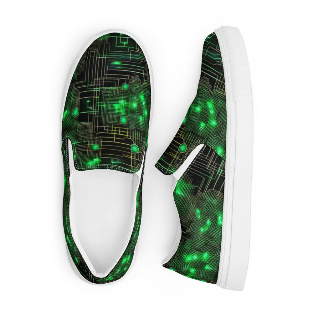 Neon Motherboard on Men's Slip-On Canvas Shoes — Front