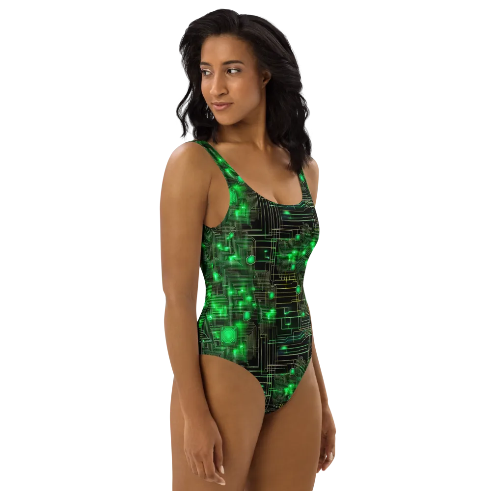 Neon Motherboard on One-Piece Swimsuit — Right