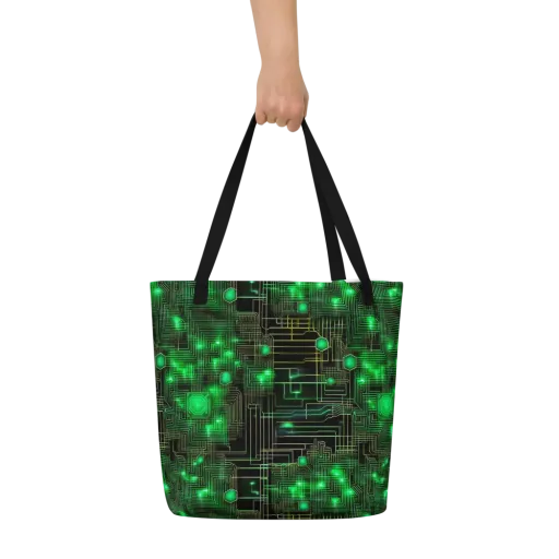 Neon Motherboard on a Large Tote Bag W/ Pocket