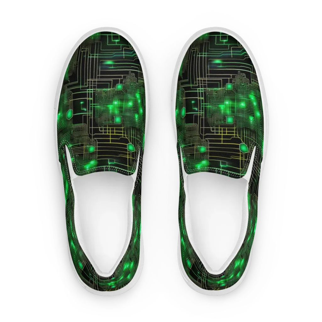 Neon Motherboard on Women's Slip-On Canvas Shoes — Front