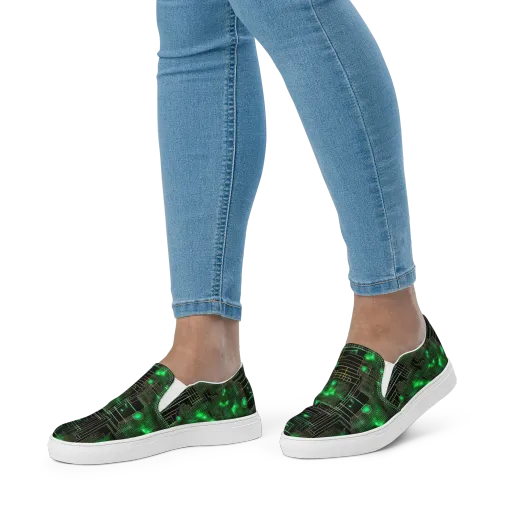 Neon Motherboard on a Women's Slip-On Canvas Shoes