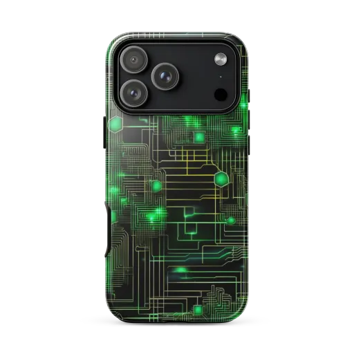 Neon Motherboard on a Tough Case for iPhone®