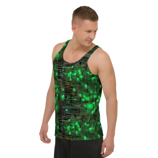 Neon Motherboard on a Men's Tank Top
