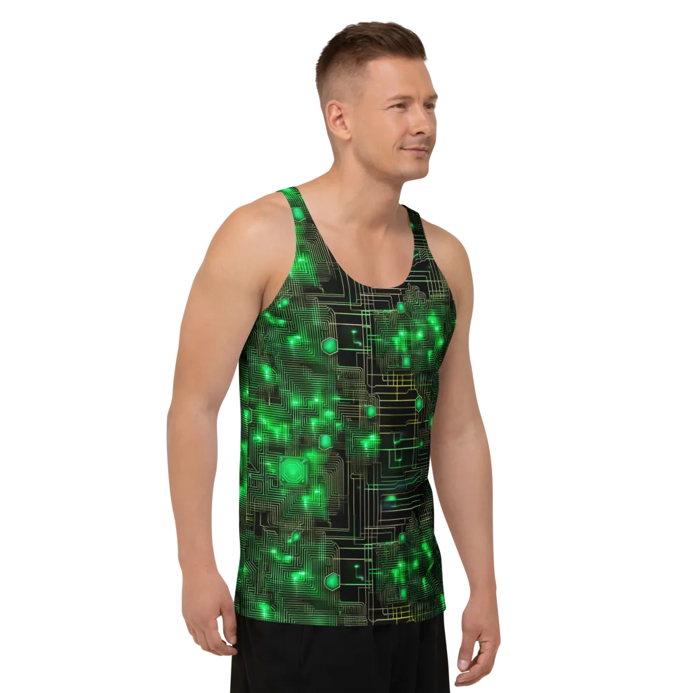 Neon Motherboard on Men's Tank Top — Right Front