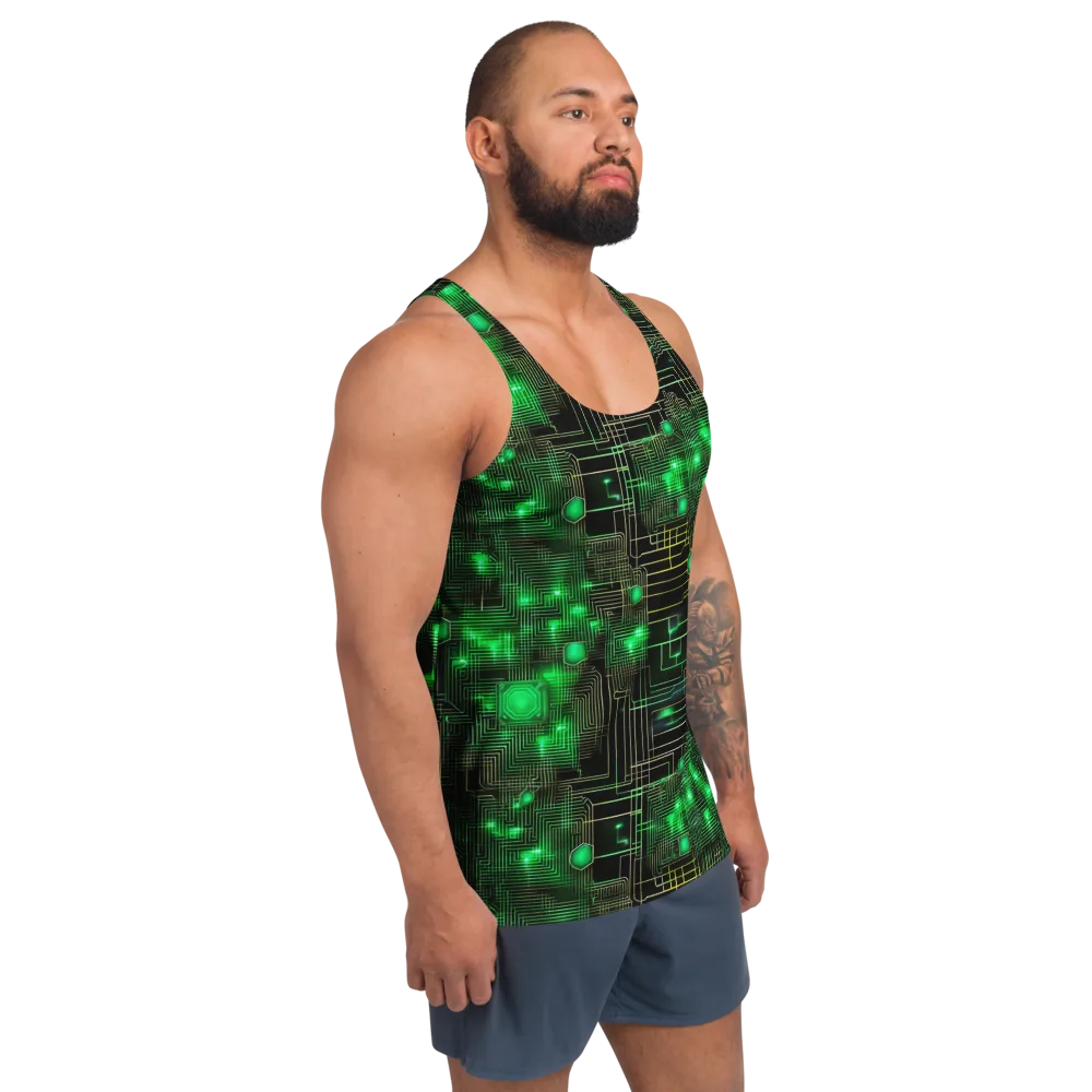 Neon Motherboard on Men's Tank Top — Right Front