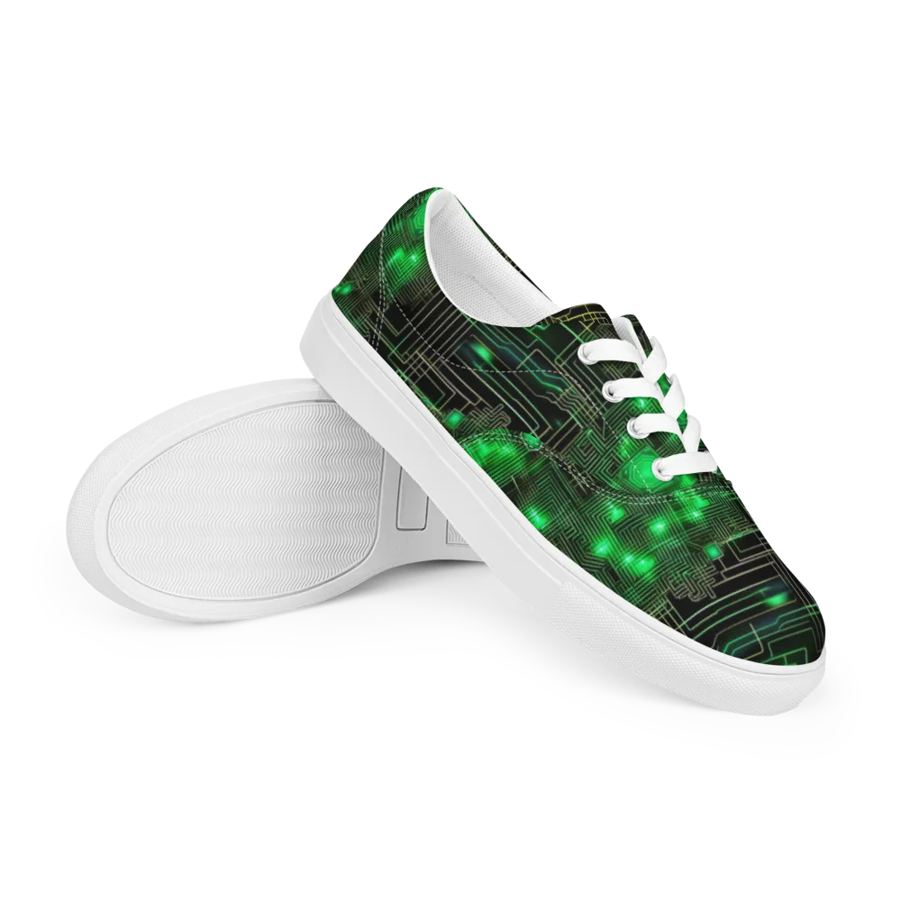 Neon Motherboard on Men's Lace-Up Canvas Shoes — Right Front