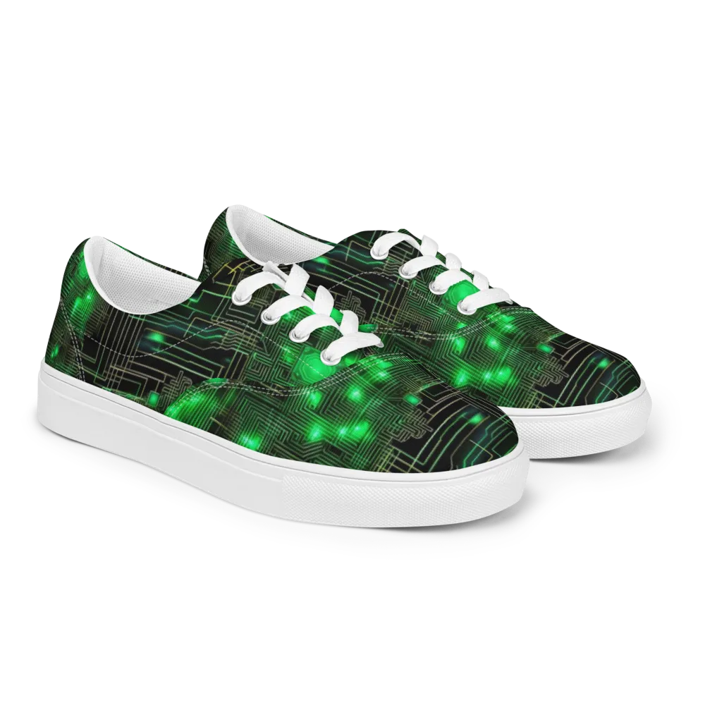Neon Motherboard on Men's Lace-Up Canvas Shoes — Right Front