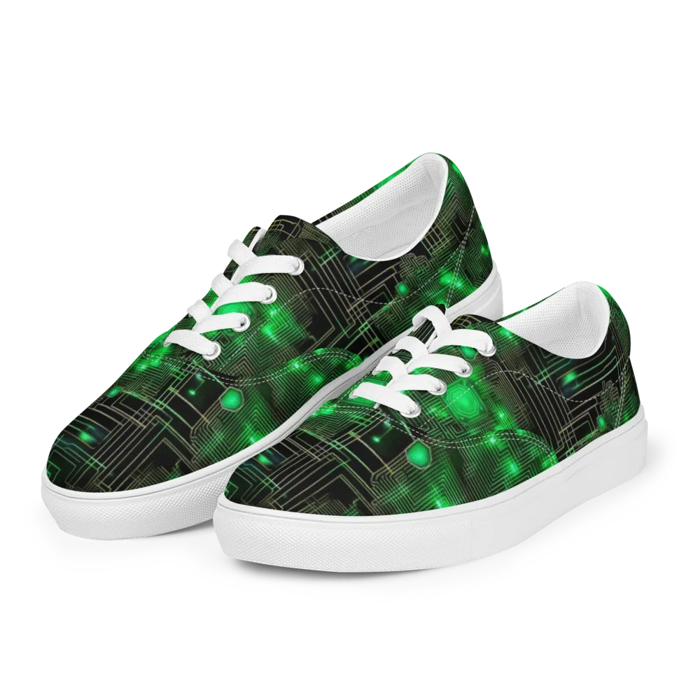 Neon Motherboard on Men's Lace-Up Canvas Shoes — Left Front