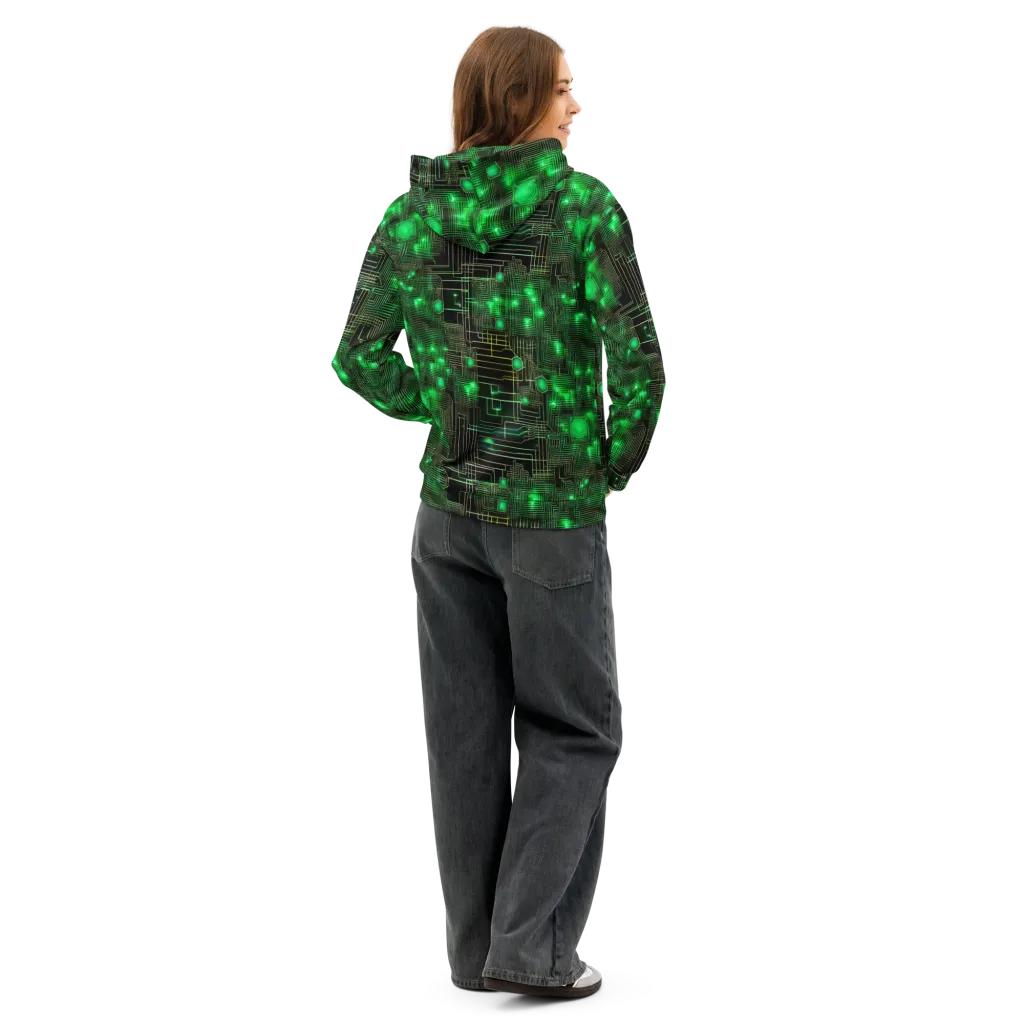 Neon Motherboard on Cotton Hoodie — Back