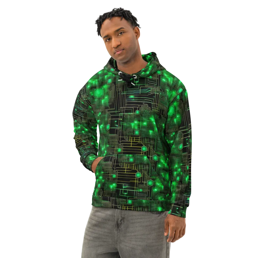 Neon Motherboard on Cotton Hoodie — Left Front