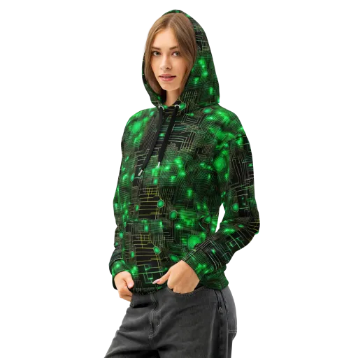 Neon Motherboard on a Cotton Hoodie