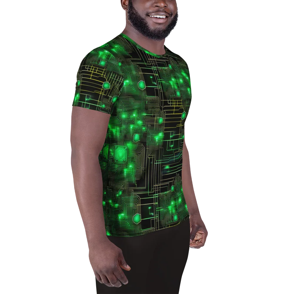 Neon Motherboard on Men's Athletic T-Shirt — Right
