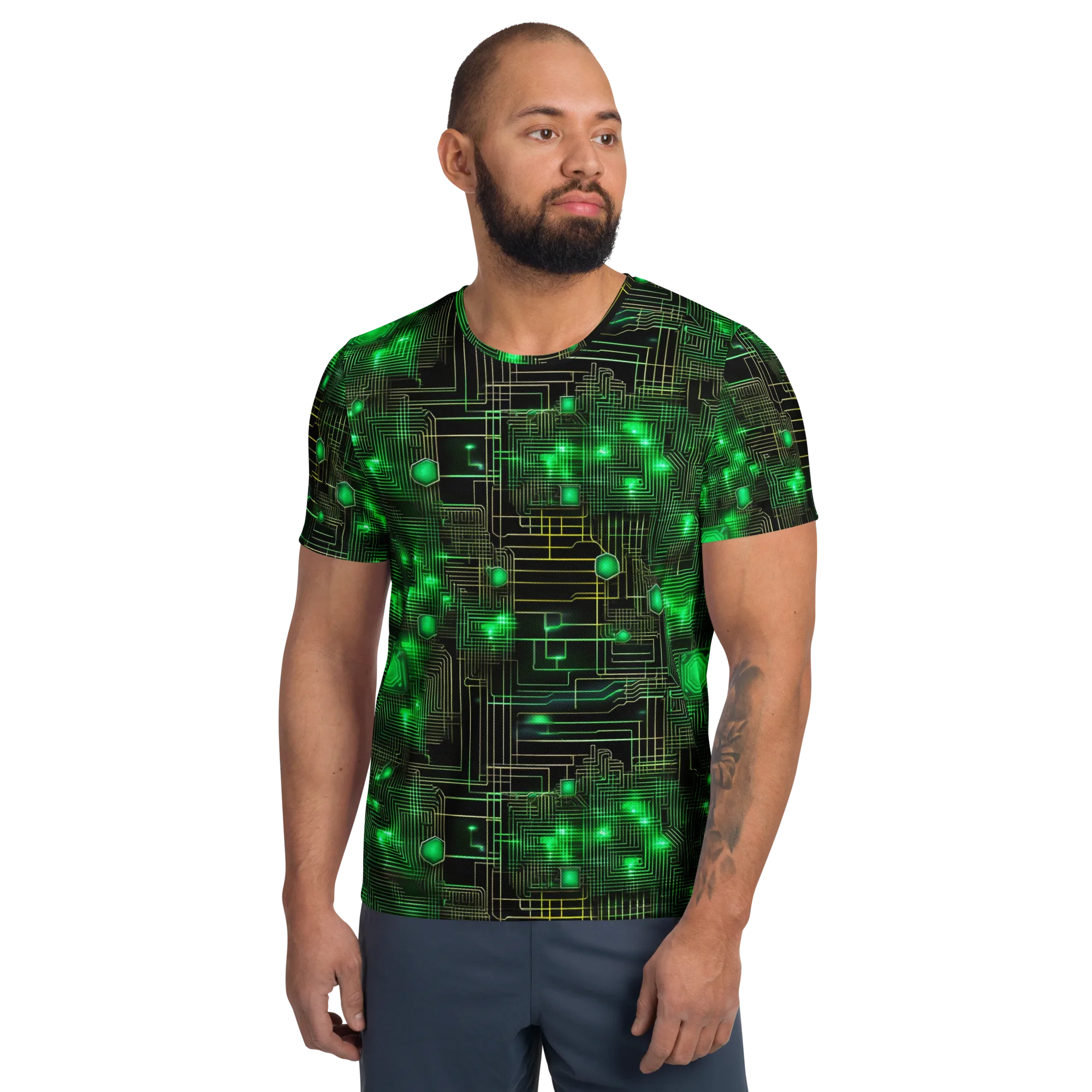 Neon Motherboard on Men's Athletic T-Shirt — Front