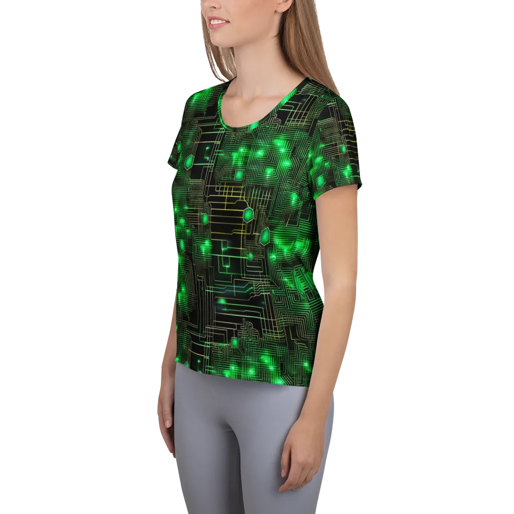 Neon Motherboard on Women's Athletic T-Shirt — Left