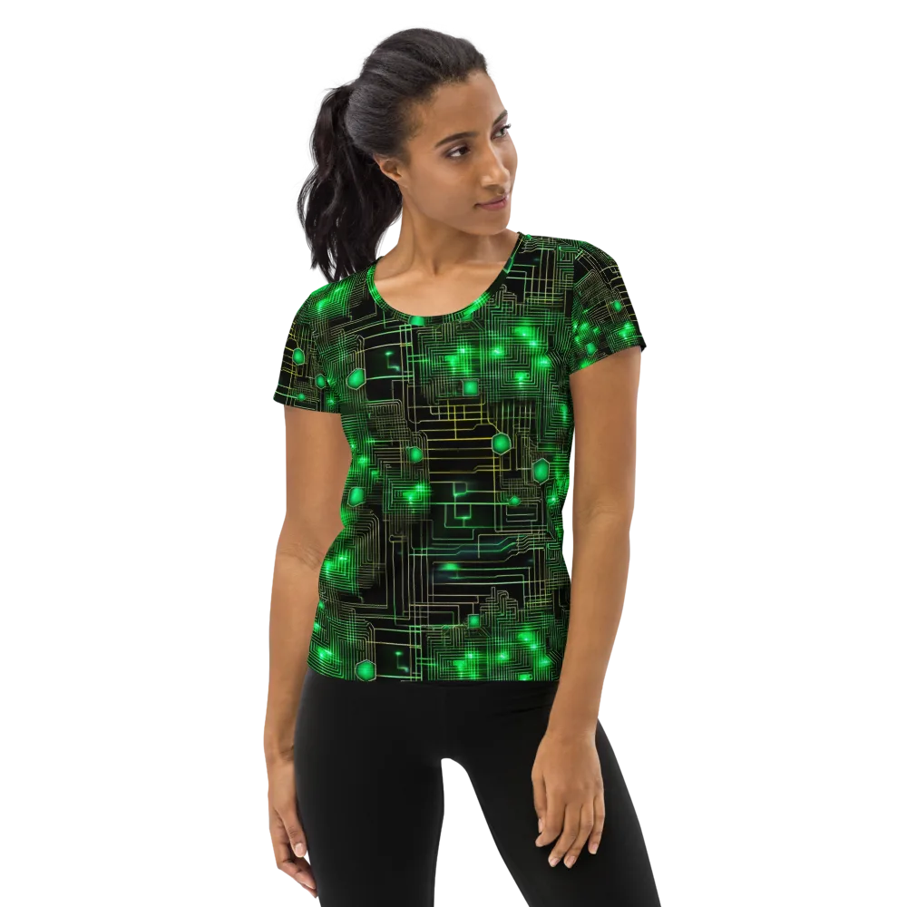 Neon Motherboard on Women's Athletic T-Shirt — Front