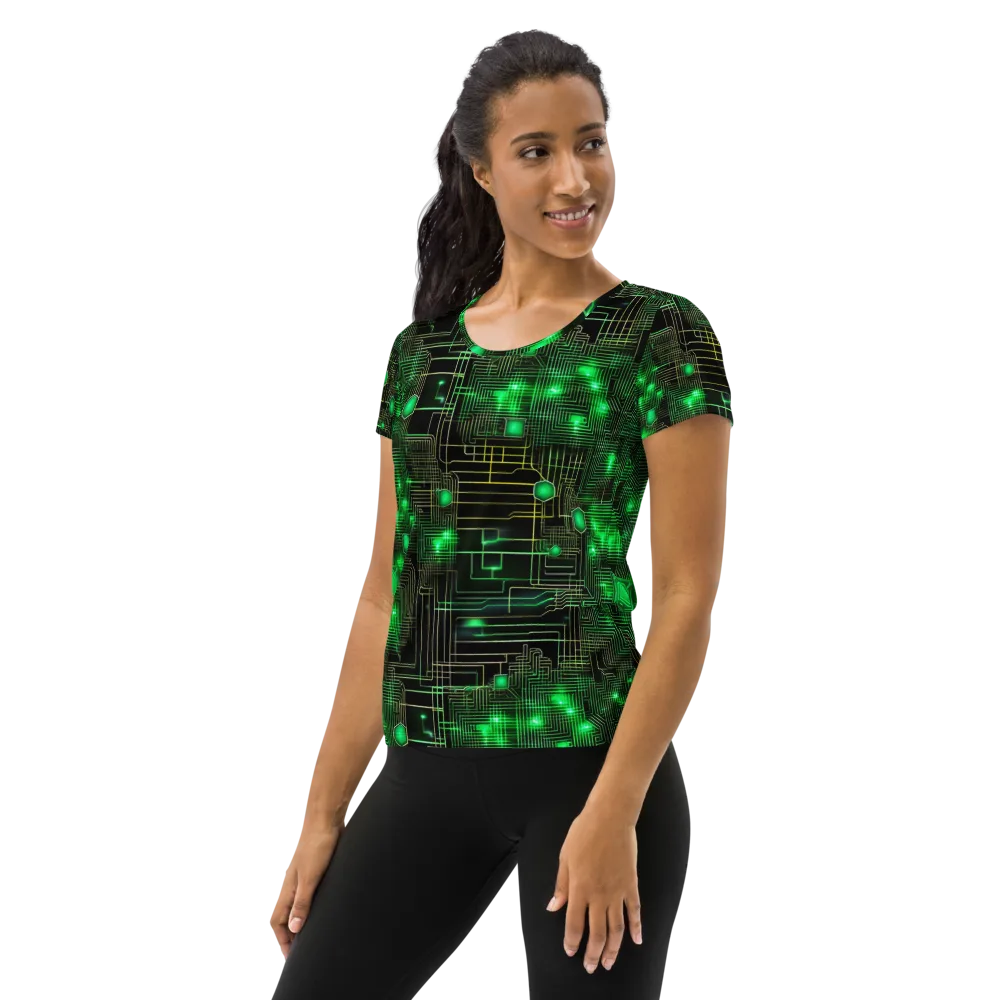 Neon Motherboard on Women's Athletic T-Shirt — Left