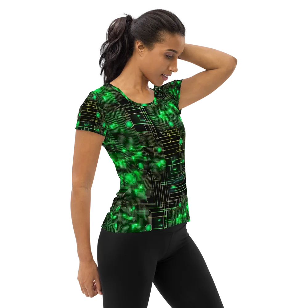 Neon Motherboard on Women's Athletic T-Shirt — Right