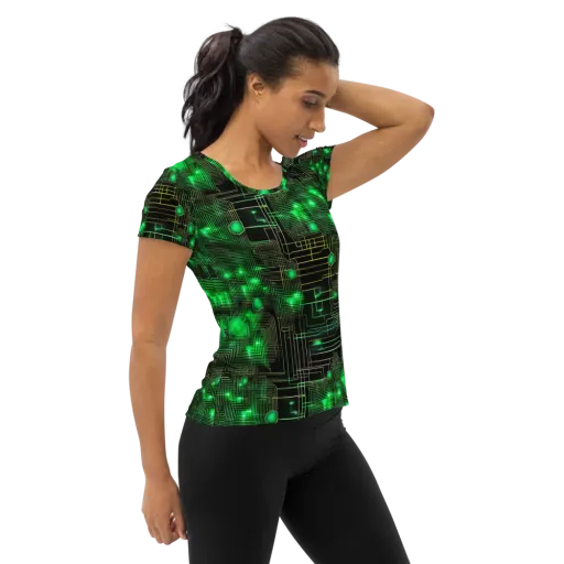 Neon Motherboard on a Women's Athletic T-Shirt