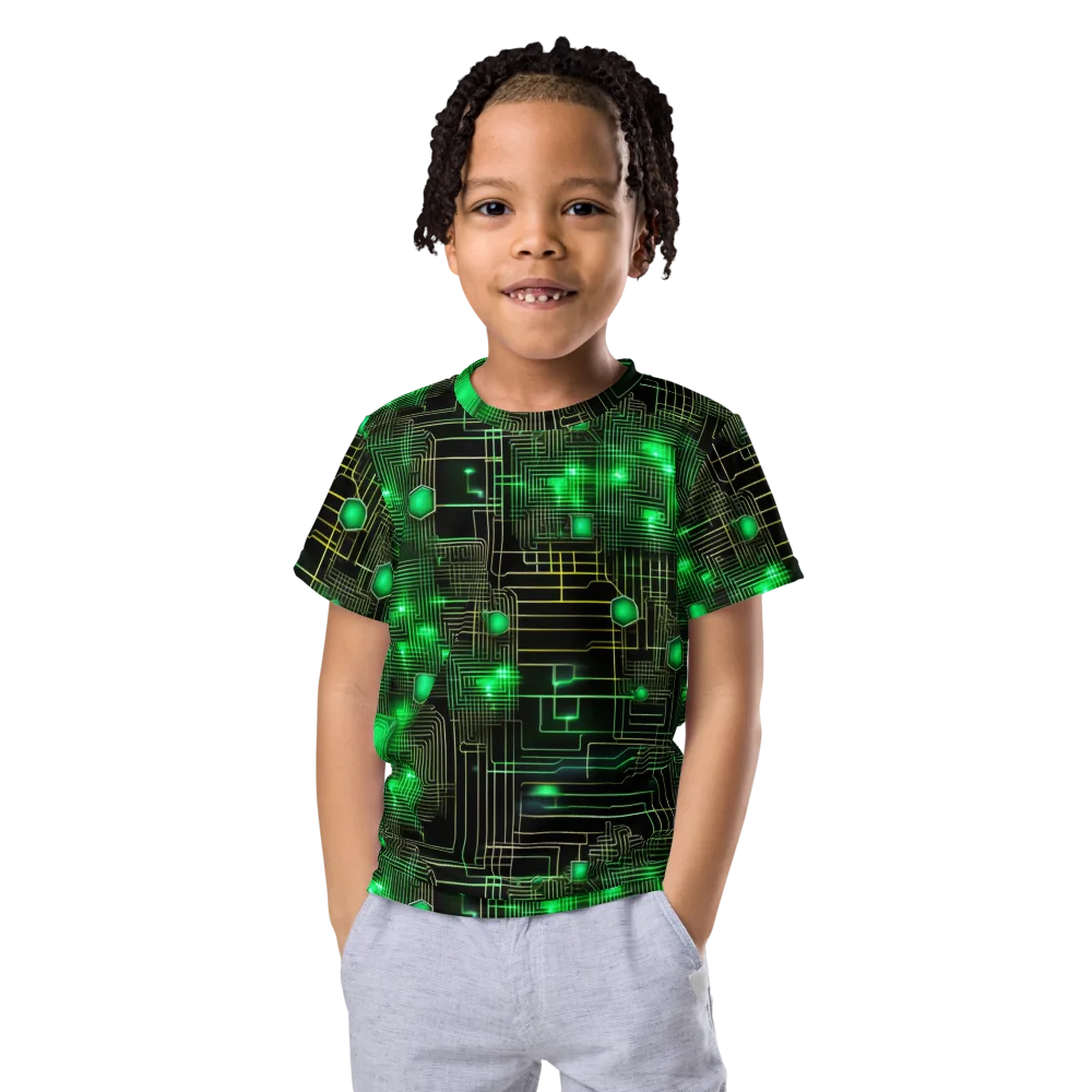 Neon Motherboard on Kids Crew Neck T-Shirt — Front