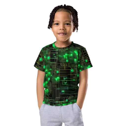 Neon Motherboard on a Kids Crew Neck T-Shirt