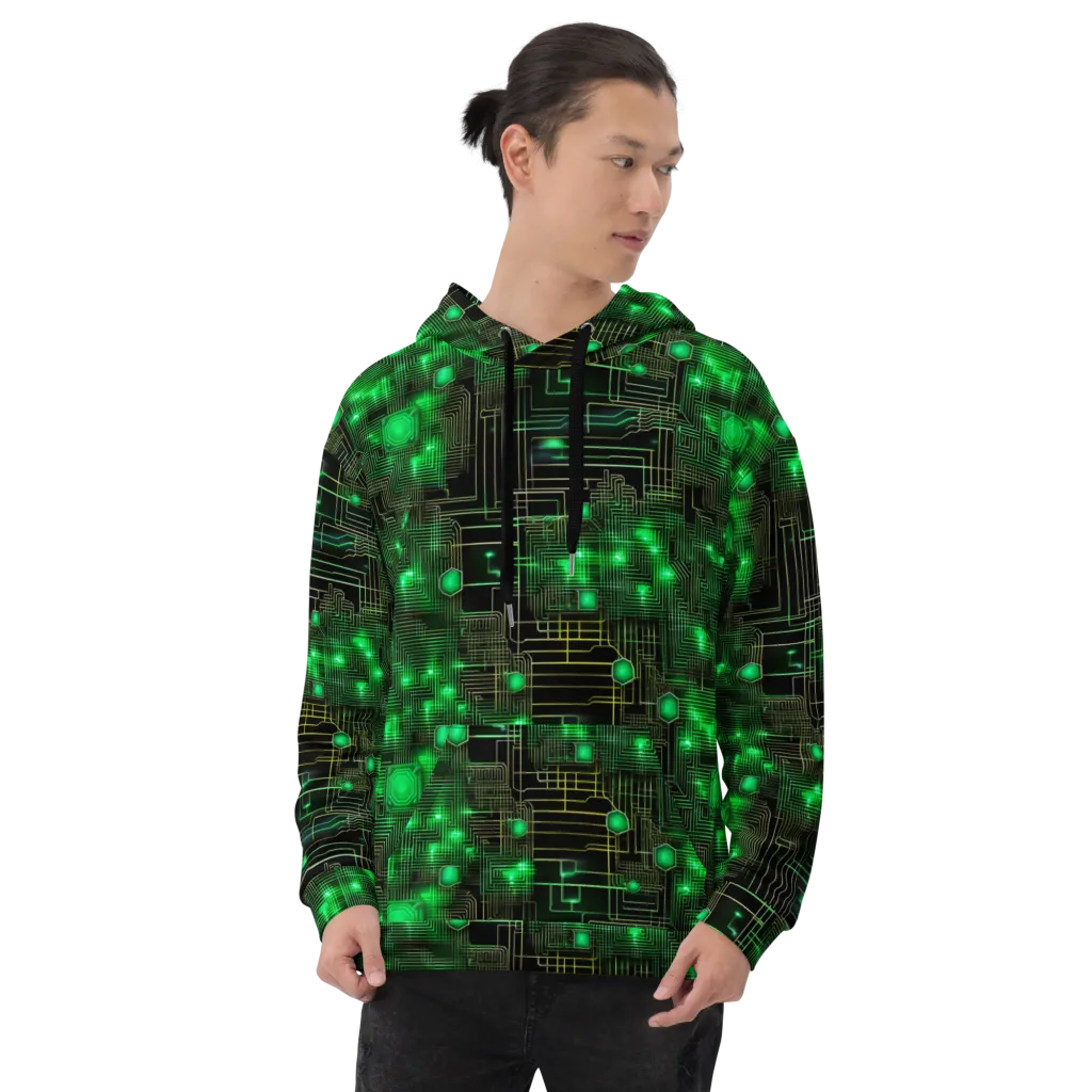 Neon Motherboard on Hoodie — Front