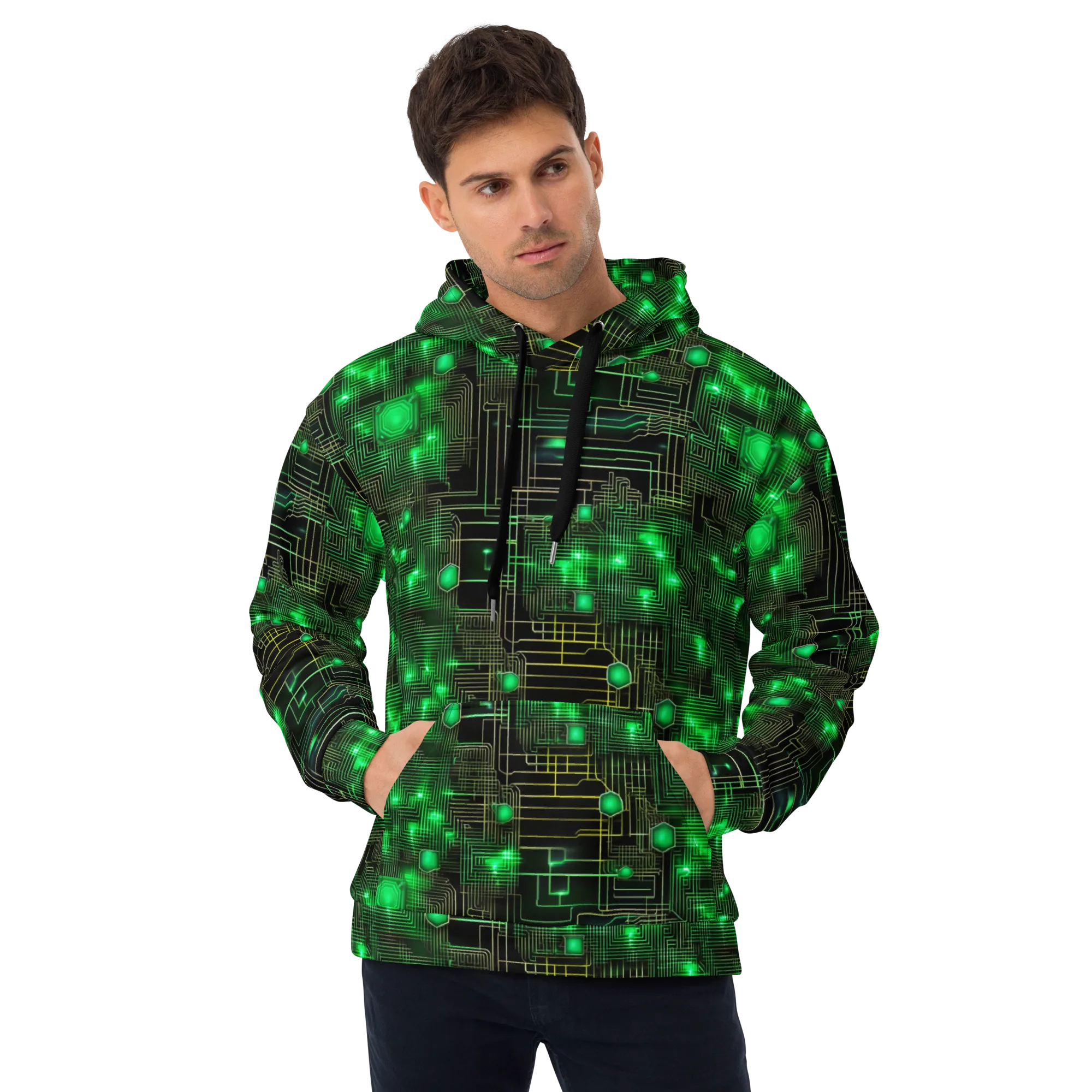 Neon Motherboard on Hoodie — Front