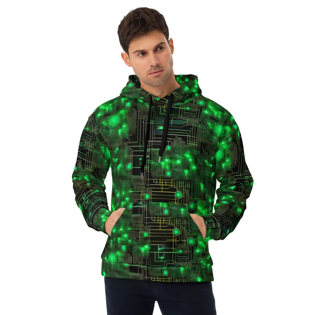 Neon Motherboard on Hoodie — Front