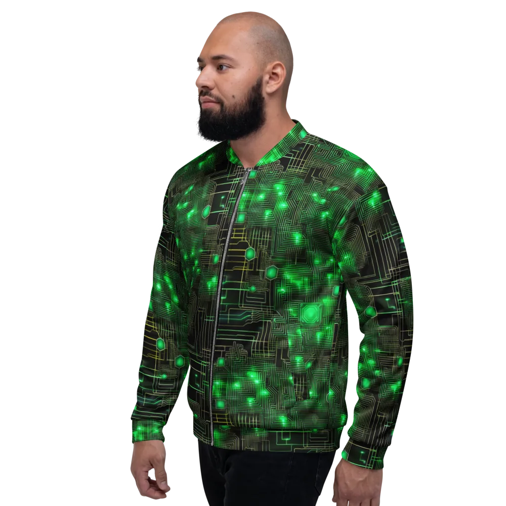 Neon Motherboard on Bomber Jacket — Left