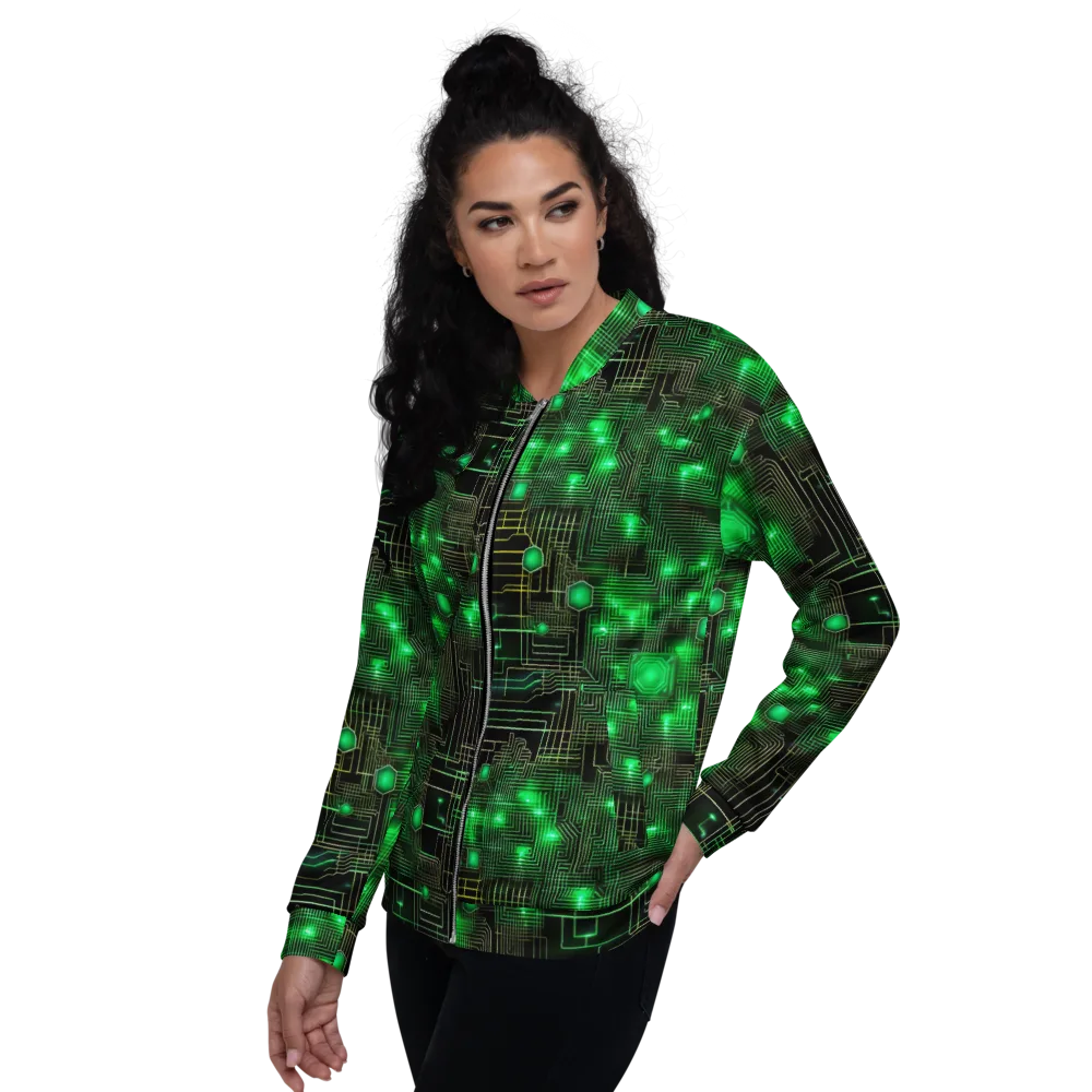 Neon Motherboard on Bomber Jacket — Left
