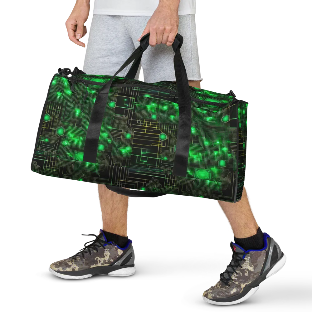 Neon Motherboard on Duffle Bag — Front