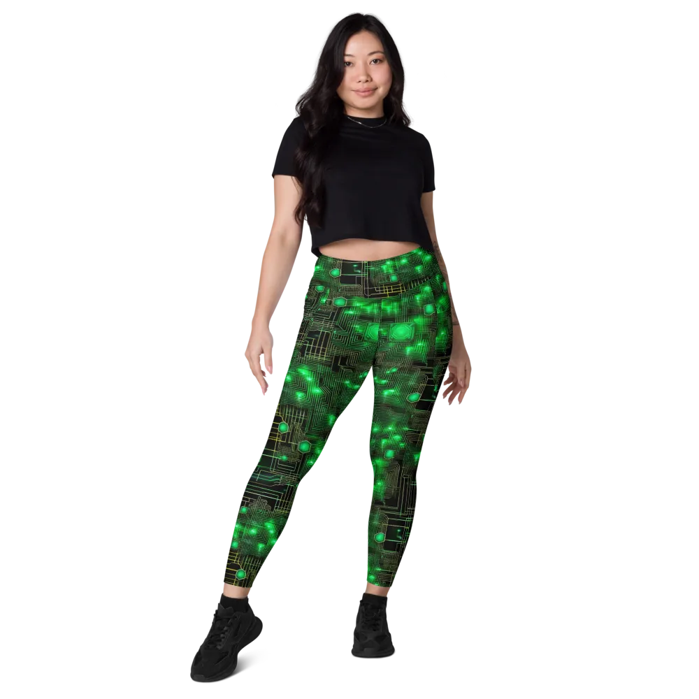 Neon Motherboard on Leggings with Pockets — Front
