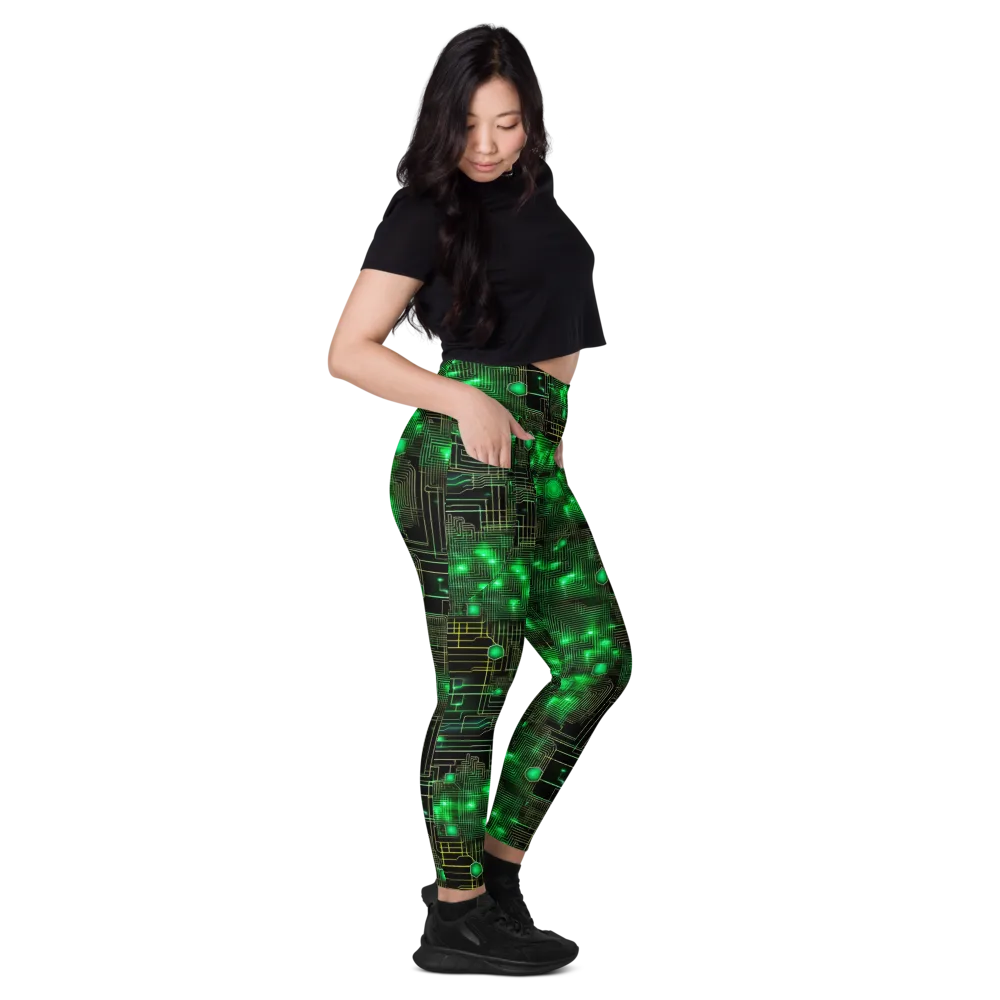 Neon Motherboard on Leggings with Pockets — Right