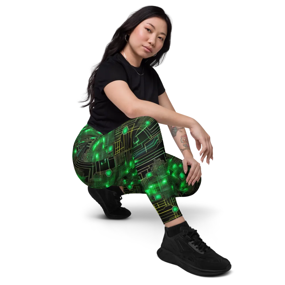Neon Motherboard on Leggings with Pockets — Right Front
