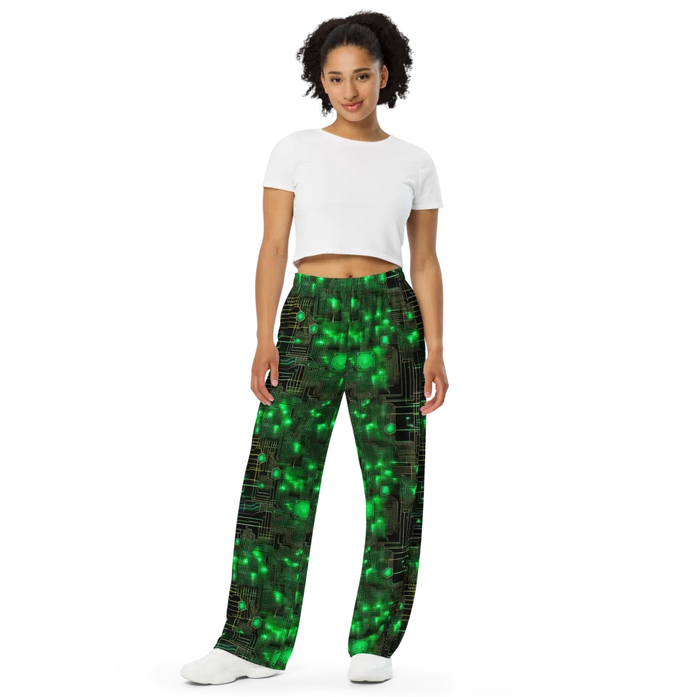 Neon Motherboard on Wide-Leg Pants — Front
