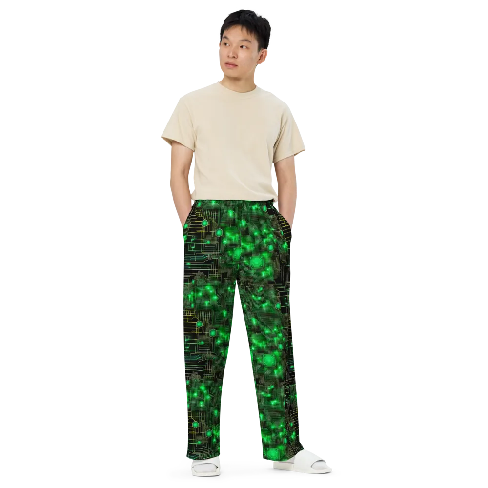 Neon Motherboard on Wide-Leg Pants — Front