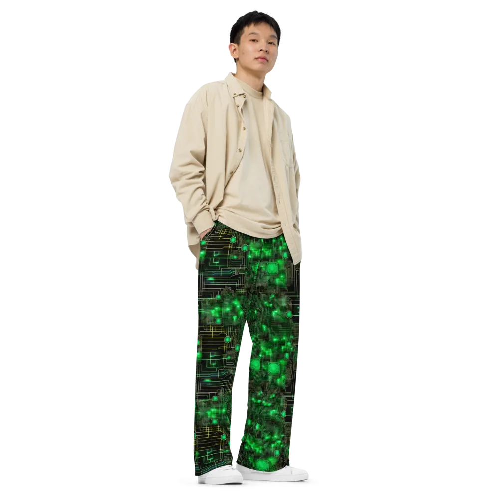 Neon Motherboard on Wide-Leg Pants — Right Front