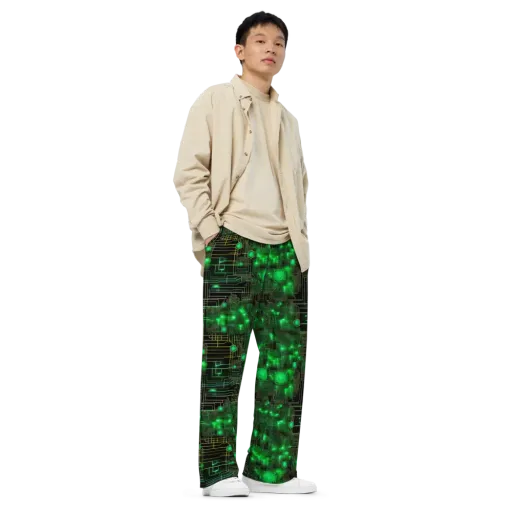 Neon Motherboard on a Wide-Leg Pants