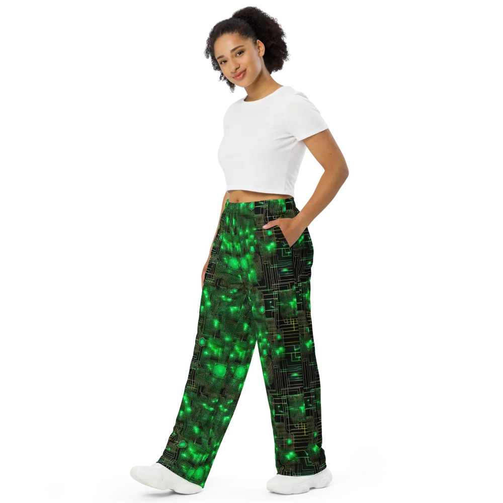 Neon Motherboard on Wide-Leg Pants — Left Front