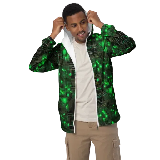 Neon Motherboard on a Men's Windbreaker