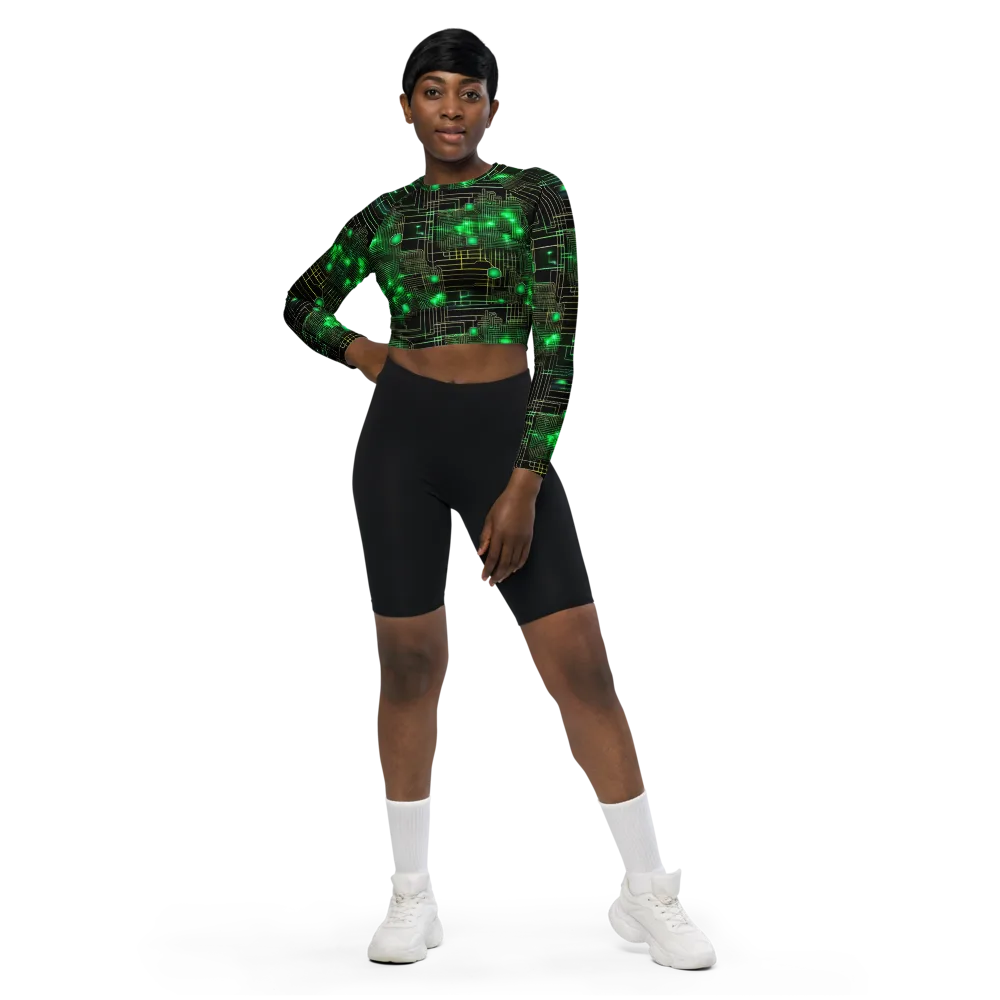 Neon Motherboard on Long Sleeve Crop Top — Front