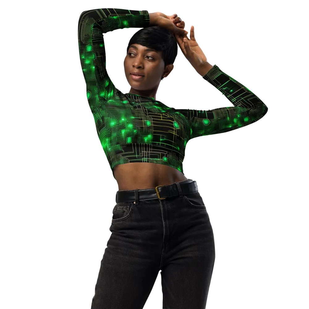 Neon Motherboard on Long Sleeve Crop Top — Front