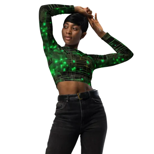 Neon Motherboard on a Long Sleeve Crop Top