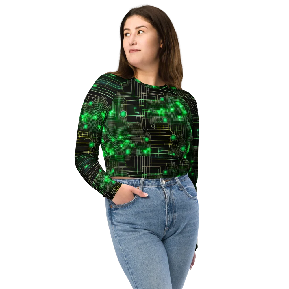 Neon Motherboard on Long Sleeve Crop Top — Front